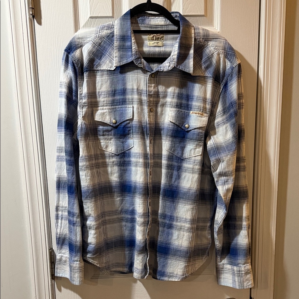 Lucky Brand Blue and Cream western Checkered Shirt